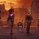 Vampire slayers walk through the streets holding their gear and flanked by a cute robot.